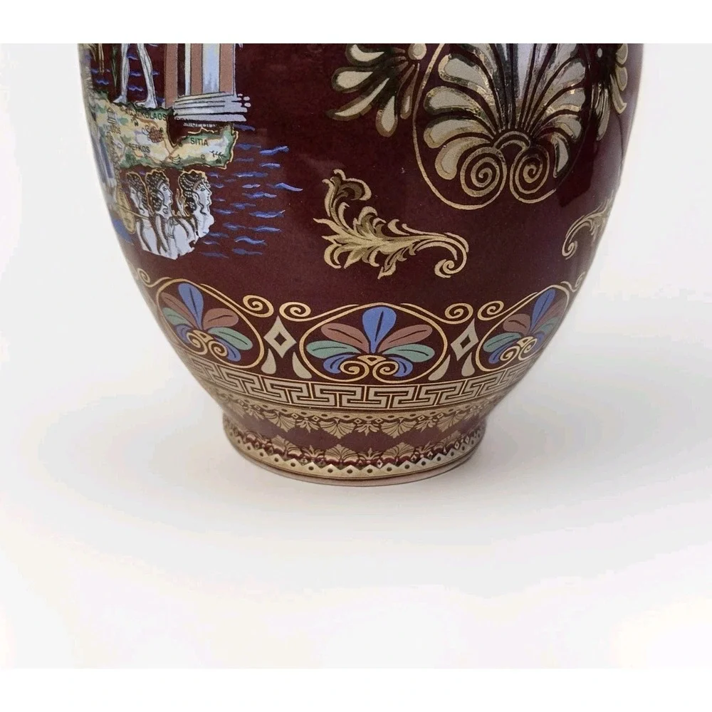 Red Spyropoulos Vase Greece 24K Gold Trim Greek Mythology Porcelain 9.5